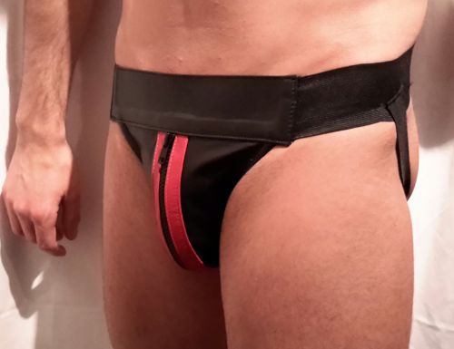 Soft Leather Zip Jock Red Stripes